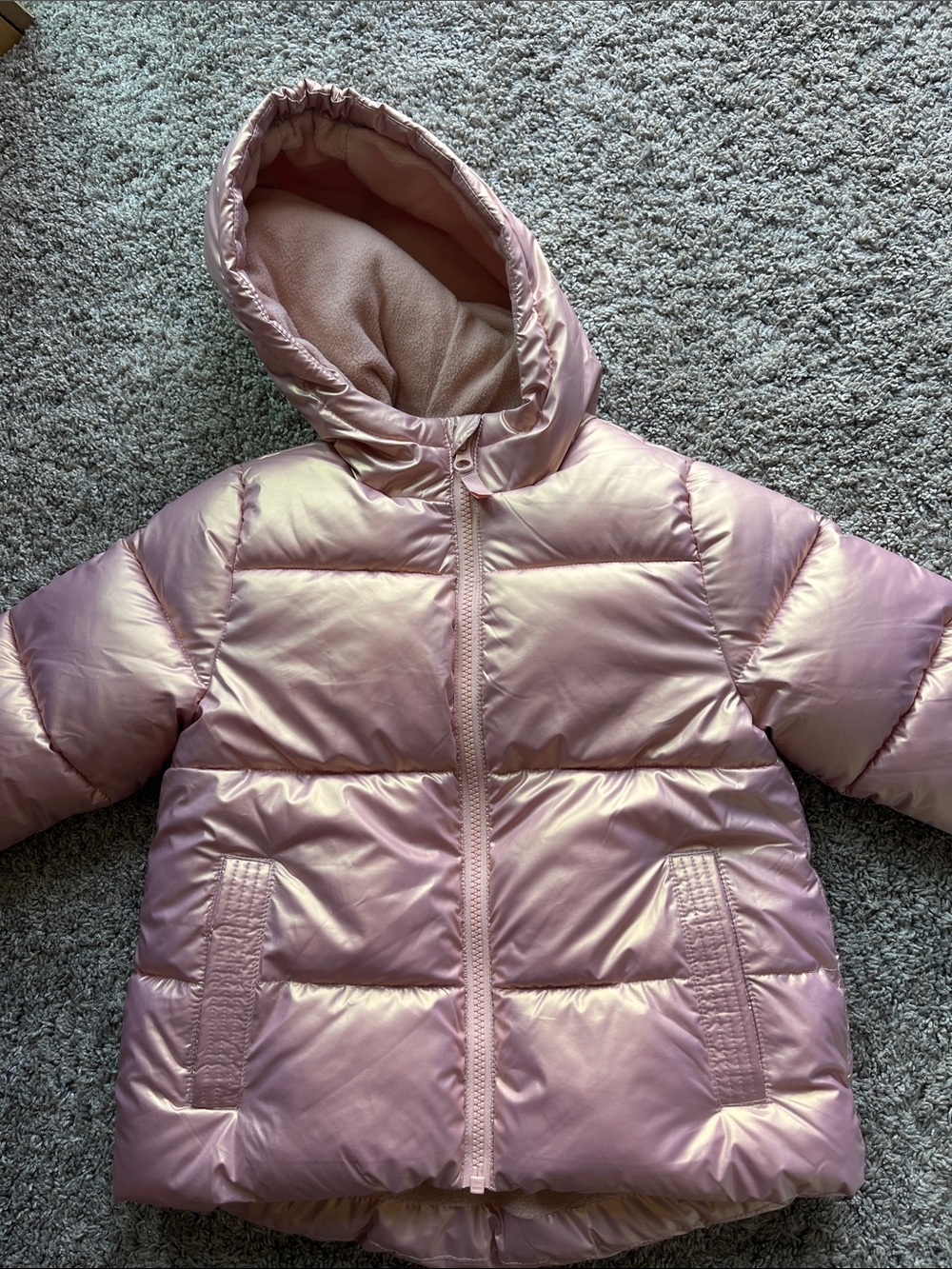 Like New Swisstech Girls' Shiny Hooded Puffer Jacket in Iridescent Pink S (6-6x)